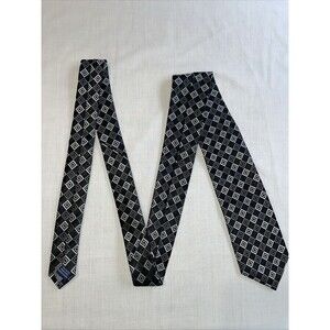 Croft & Burrow Dress Tie Mens Size 58" Classic Black Gray Argyle 100% Polyester